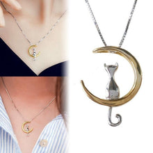Load image into Gallery viewer, Moon Cat Charm Necklace